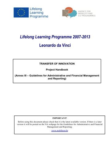 Lifelong Learning Programme 2007-2013 Leonardo da Vinci