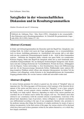 Satzglieder in der wissenschaftlichen Diskussion und in ...