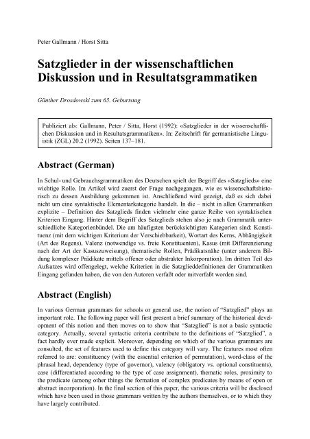 Satzglieder in der wissenschaftlichen Diskussion und in ...