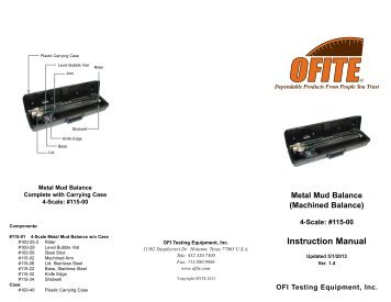 115-00 - OFITE Metal Mud Balance - OFI Testing Equipment, Inc.