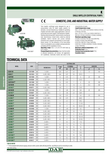 COMPARISON series K / - DAB Pumps ...