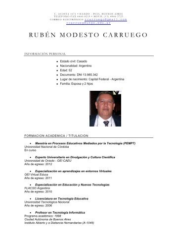 CV Carruego Ruben - Universidad Nacional de General Sarmiento