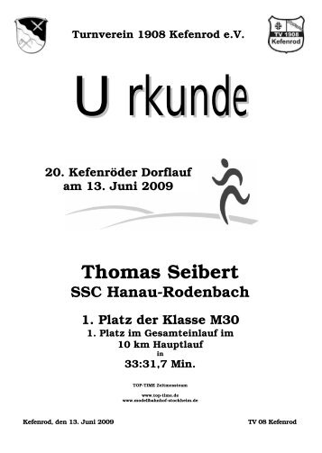 Urkunde 10 km - Top-Time