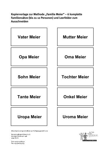 Vater Meier Mutter Meier Opa Meier Oma Meier Sohn Meier Tochter ...