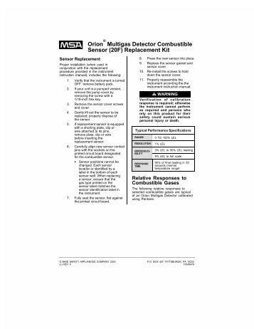 Orion Multigas Detector Combustible Sensor (20F) Replacement Kit ...