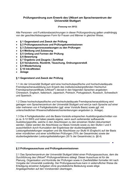 UNIcert-PrÃ¼fungsordnung ( pdf ) - Sprachenzentrum - UniversitÃ¤t ...