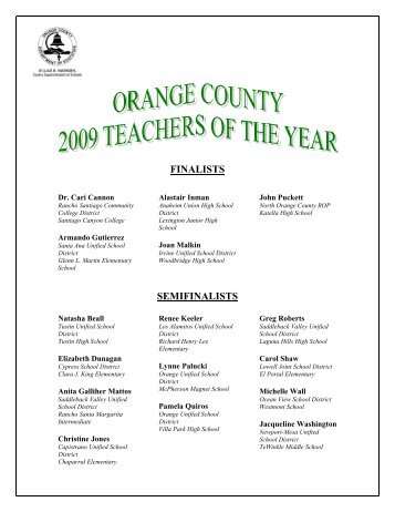 FINALISTS SEMIFINALISTS - Orange County Department of Education