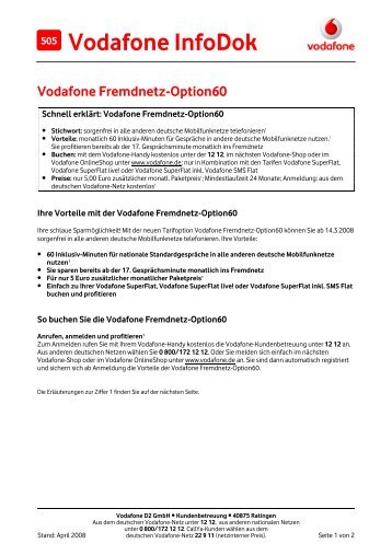 Infodok 505: Vodafone Fremdnetz-Option60