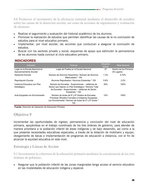 Programa Sectorial 2005-2011 de EducaciÃ³n, Cultura y Deporte