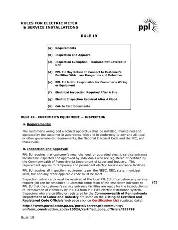 Rules for Electric Meter & Service Installations - REMSI Rule 19