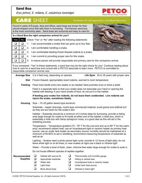 Boa Care Sheet Care Sheet: Food, Habitat & Health