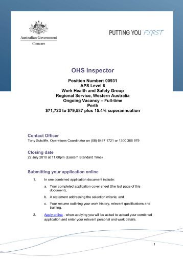 OHS Inspector - Comcare