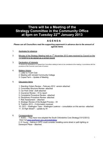 There will be a Meeting of the Strategy Committee in the Community ...