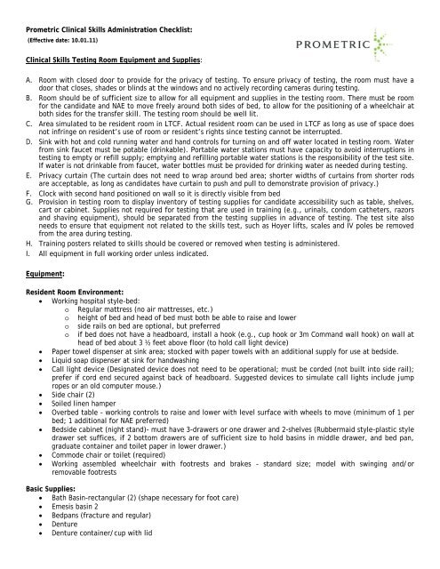 Clinical Skills Test Space, Equipment and Supply ... - Prometric