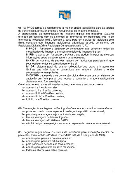 Caderno de QuestÃƒÂµes - Hospital UniversitÃƒÂ¡rio Ã¢Â€Â“ USP