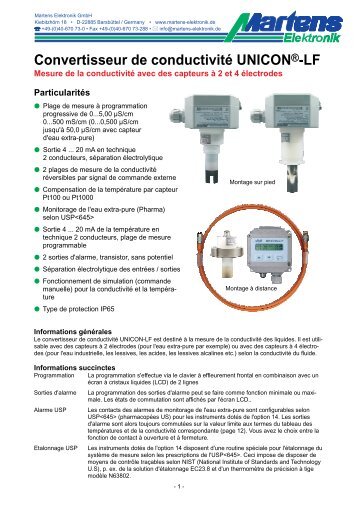 Convertisseur de conductivitÃ© UNICONÂ®-LF - Martens Elektronik ...