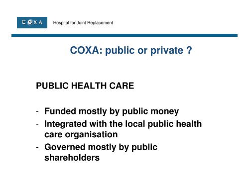 COXA hospital for joint replacement - Julius Centrum Integrated ...