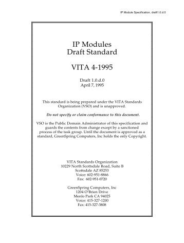 IP Modules Draft Standard VITA 4-1995 - powerBridge Computer