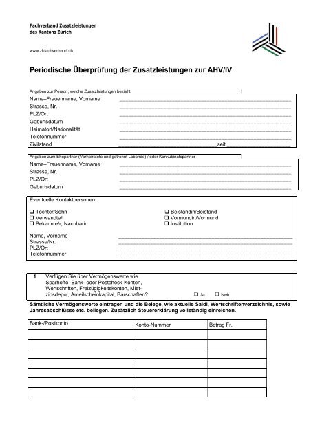 Periodische ÃƒÂœberprÃƒÂ¼fung der Zusatzleistungen zur AHV/IV