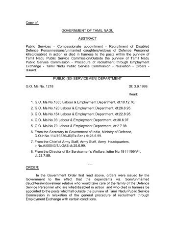 G.O. Ms.No. 1218 - Tamil Nadu Government