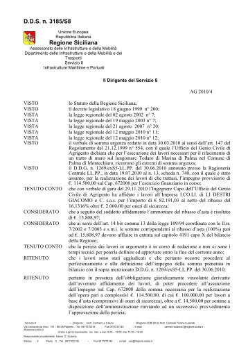 Decreto n. 3185/S8 del 17 Dicembre 2010 - Regione Siciliana