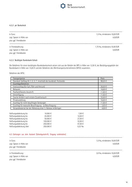 Preis- und Leistungsverzeichnis - Bank für Sozialwirtschaft