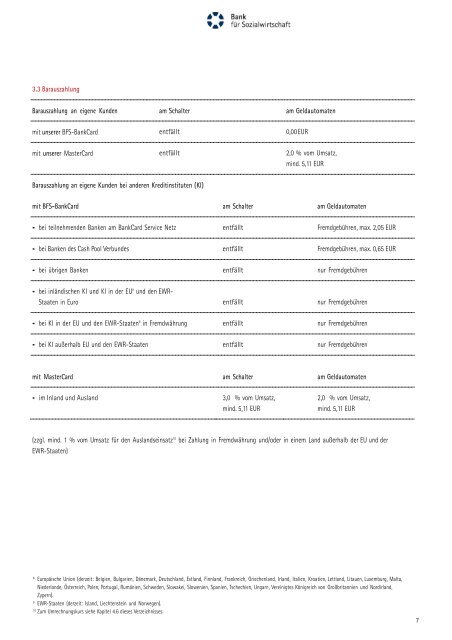 Preis- und Leistungsverzeichnis - Bank für Sozialwirtschaft