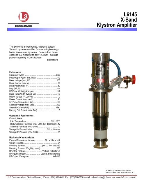 L6145 X-Band Klystron Amplifier - L-3 Communications