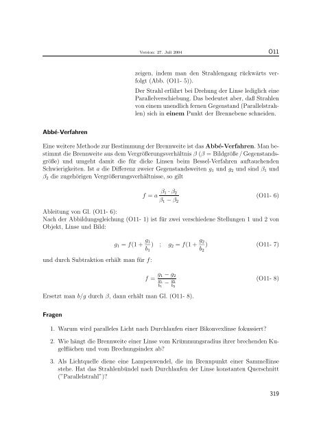 O11 Brennweite eines Linsensystems