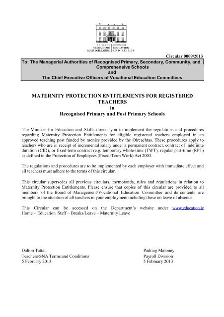Maternity Protection Entitlements for registered Teachers 