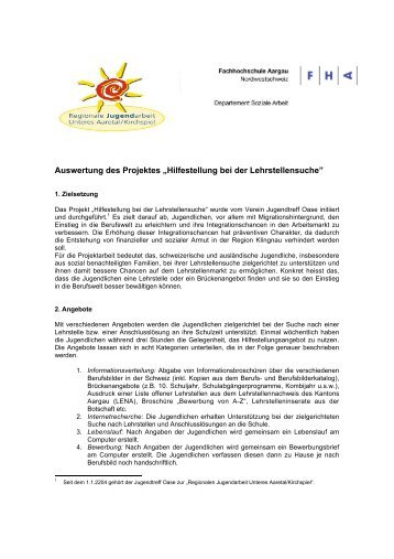 [PDF] Auswertung Projekt Hilfestellung bei der ... - Jugendarbeit.ch