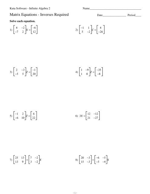 Matrix Equations 2 - Kuta Software