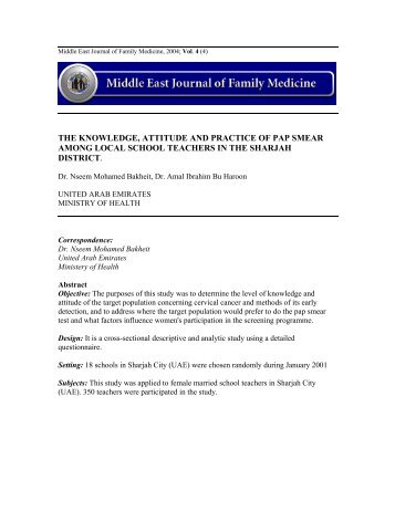 the knowledge, attitude and practice of pap smear - Middle East ...