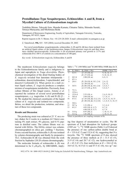 Protoilludane-Type Sesquiterpenes, Echinocidins A and B, from a ...