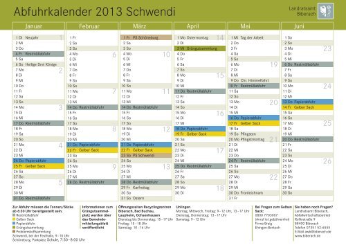 Abfuhrkalender 2013 Schwendi