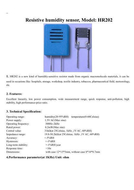 Resistive Humidity Sensor Model Hr2