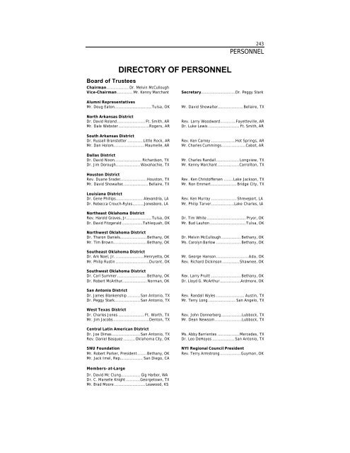 DIRECTORY OF PERSONNEL - Southern Nazarene University