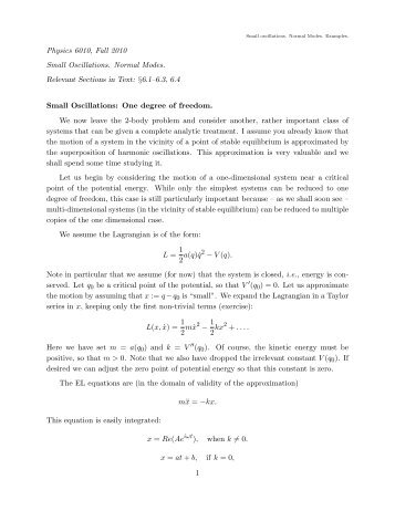 Small oscillations. Normal Modes. Examples.