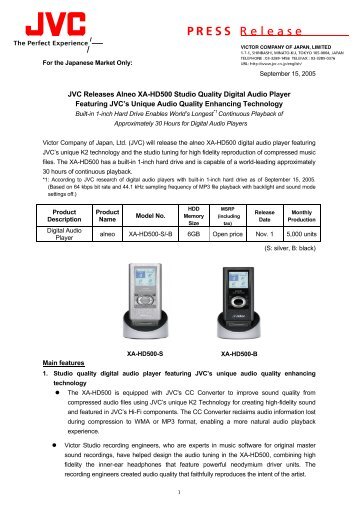 JVC Releases Alneo XA-HD500 Studio Quality Digital Audio Player ...