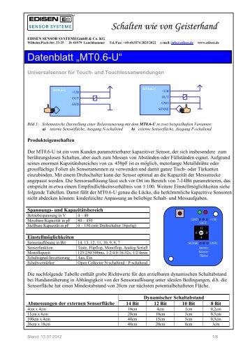 Datenblatt Universalsensor MT0.6-U - EDISEN SENSOR SYSTEME