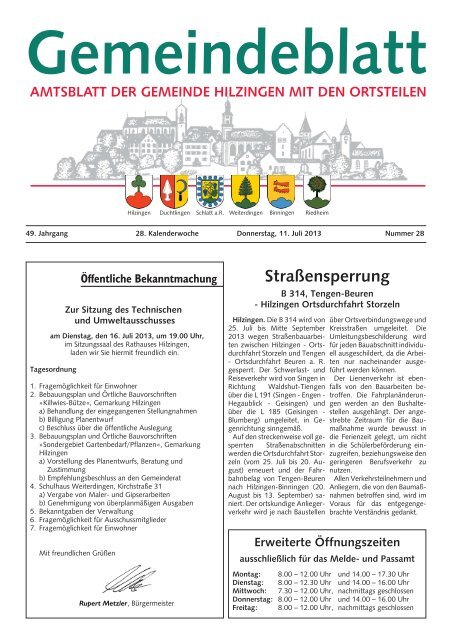 Gemeindeblatt KW 28 - Gemeinde Hilzingen