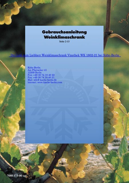 Liebherr Weinklimaschrank Vinothek WK 1802-21 - KÃ¤lte Berlin