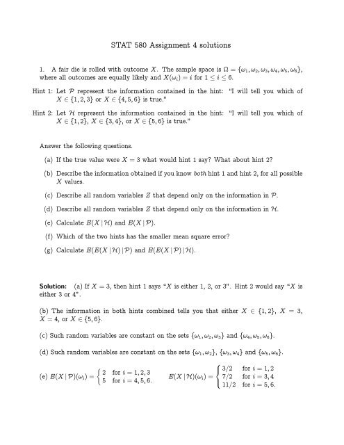Stat 580 Assignment 4 Solutions