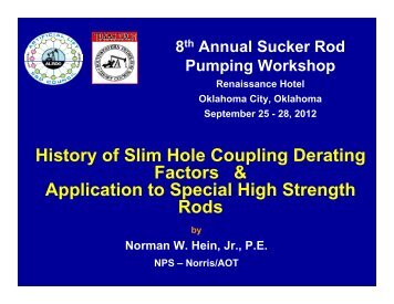 History of Slim Hole Coupling Derating Factors ... - ALRDC