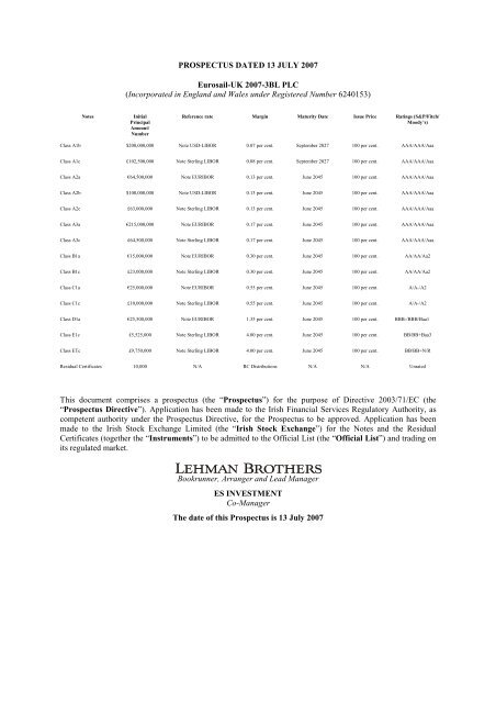 PROSPECTUS DATED 13 JULY 2007 Eurosail-UK 2007-3BL PLC ...