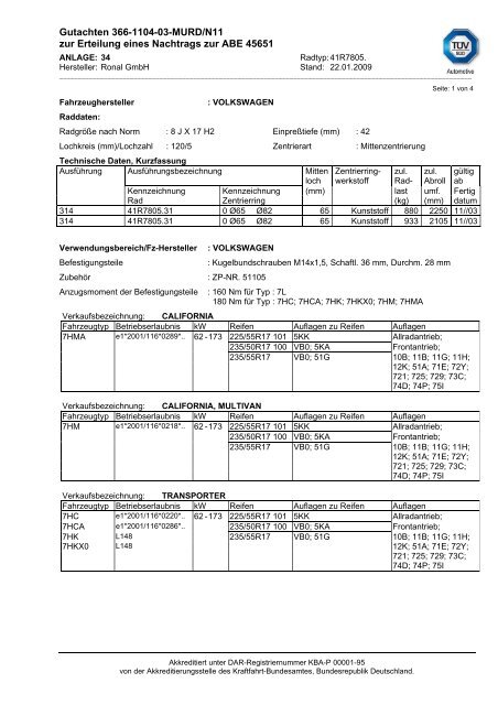 Gutachten 366-1104-03-MURD/N11 zur Erteilung eines Nachtrags ...