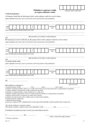 PÃ…Â™ihlÃƒÂ¡Ã…Â¡ka k registraci vozidla do registru silniÃ„ÂnÃƒÂ­ch vozidel