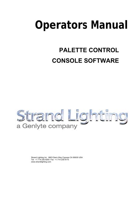 Rack Palette - Operators Manual - Strand Lighting