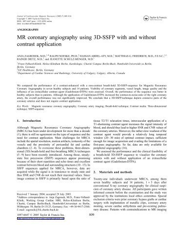 MR coronary angiography using 3D-SSFP with and without contrast ...