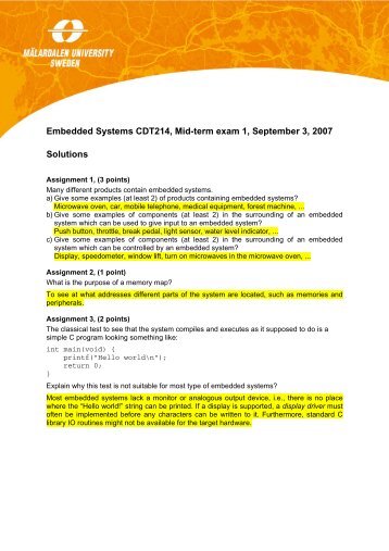 Embedded Systems CDT214, Mid-term exam 1, September